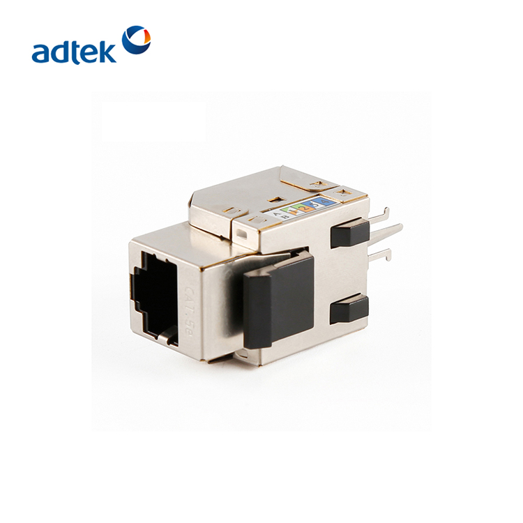8P8 CAT5e Shielded FTP Network Module 180° Wire-free Top And Bottom Opening Zinc Alloy Keystone Jack