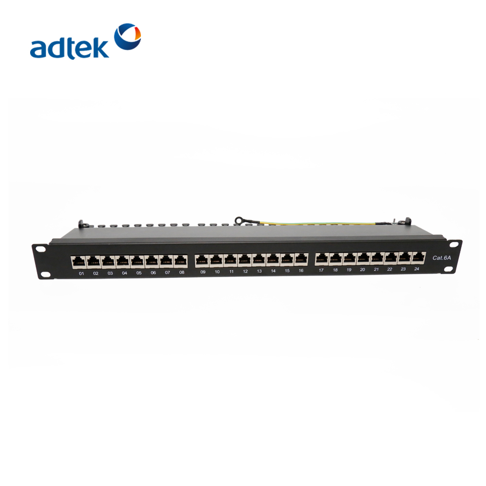 1U 19 Inch 24 Port CAT6A STP Shielded All-in-One Network Patch Panel 